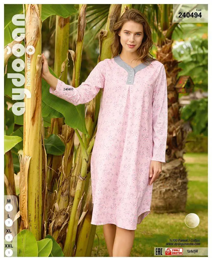 Aydoğan Kadın Viskon Bisiklet Yaka Uzun Kollu Battal Pijama Takımı 2XL Beden 250494
