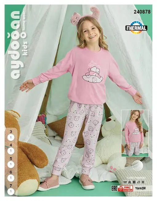 Aydoğan Kız Çocuk Termal Uzun Kollu Pijama Takımı 6 Beden 240878