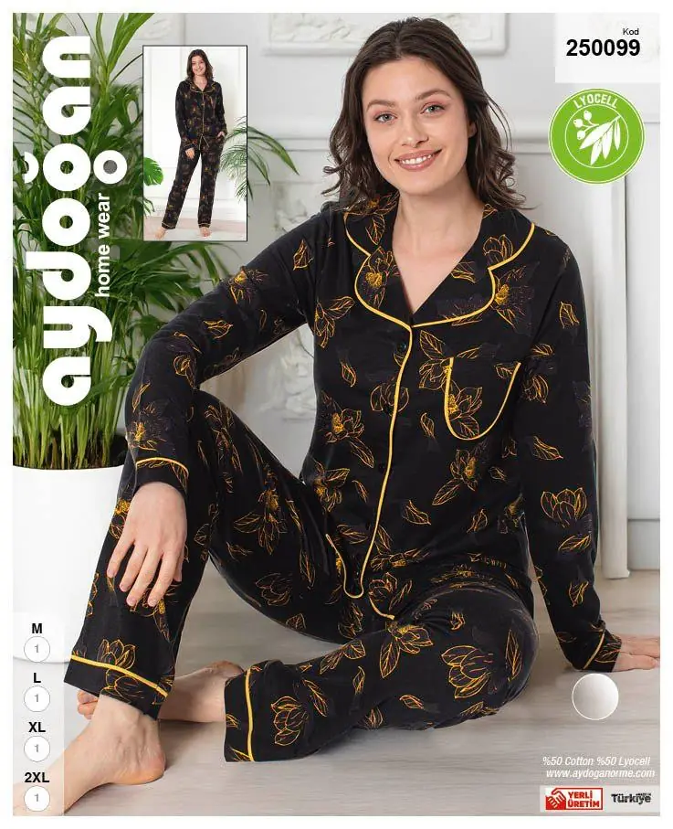 Aydoğan Kadın Atlas Önden Düğmeli Uzun Kollu Pijama Takımı XL Beden 250099