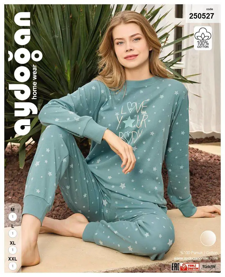 Aydoğan Kadın Ribana Bisiklet Yaka Uzun Kollu Pijama Takımı 2XL Beden 250527