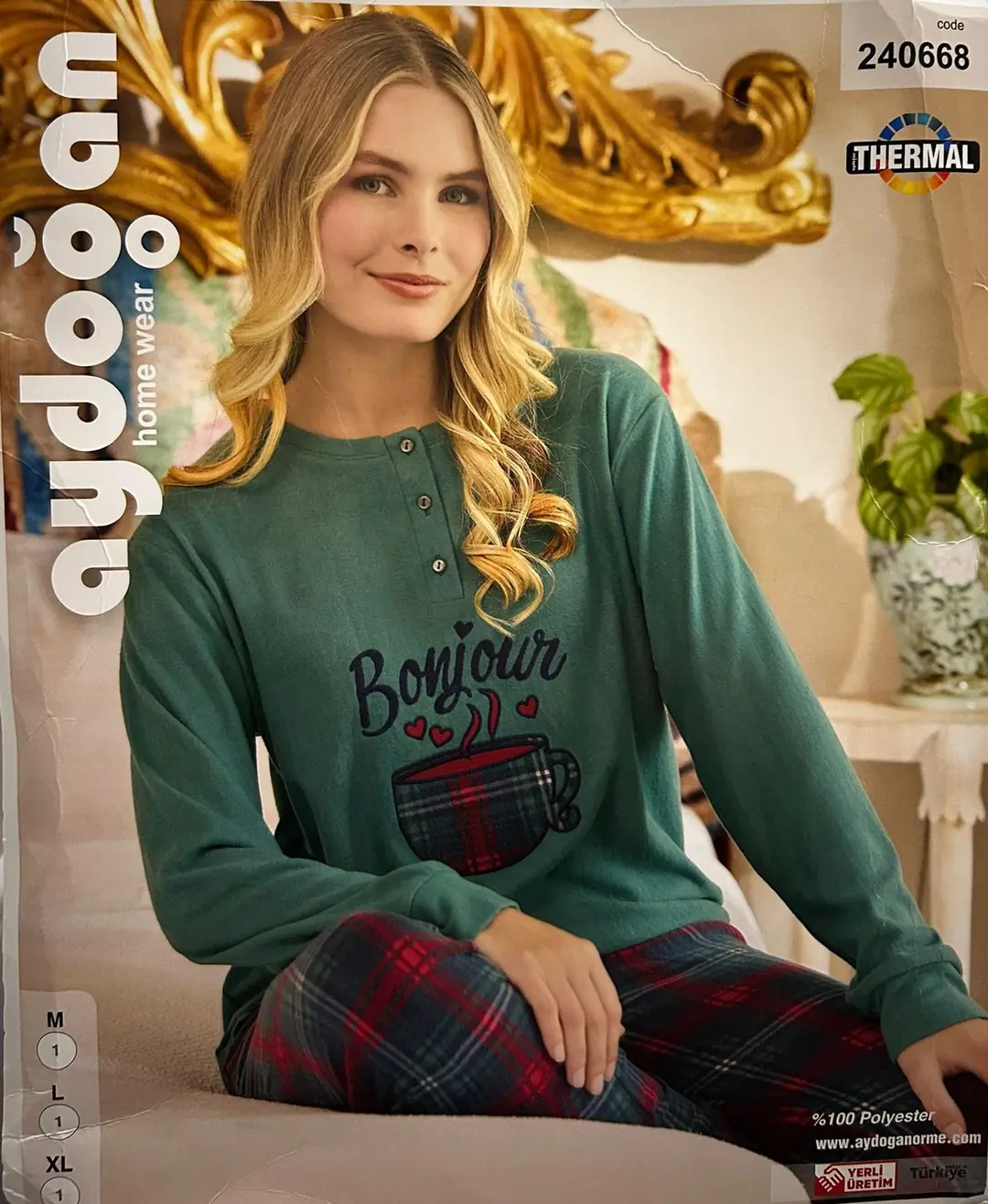 Aydoğan Kadın Termal Bisiklet Yaka Uzun Kollu Pijama Takımı L Beden 240668