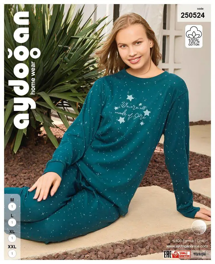 Aydoğan Kadın Ribana Bisiklet Yaka Uzun Kollu Pijama Takımı XL Beden 250524