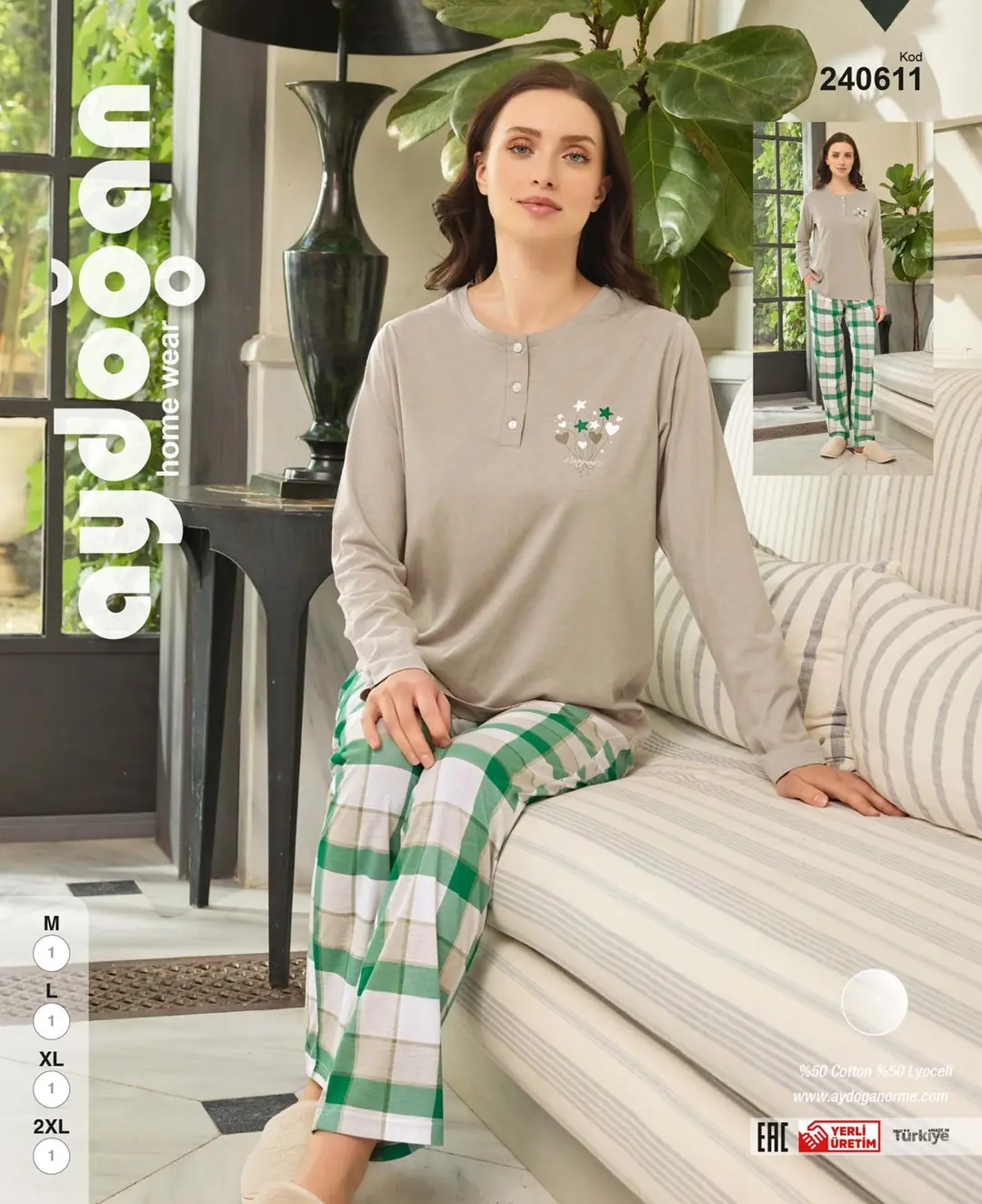 Aydoğan Kadın Atlas Patlı Uzun Kollu Pijama Takımı XL Beden 240611