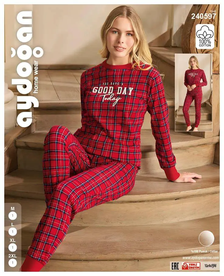 Aydoğan Kadın Ribana Bisiklet Yaka Uzun Kollu Pijama Takımı L Beden 240597