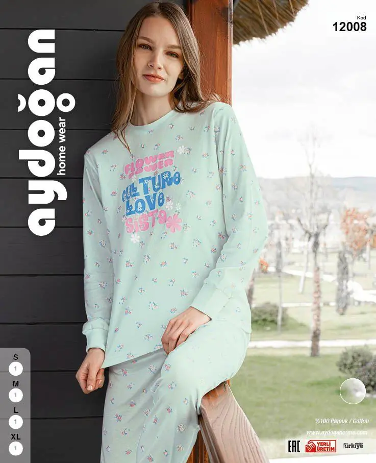 Aydoğan Kadın Ribana Bisiklet Yaka Uzun Kollu Pijama Takımı S Beden 12008