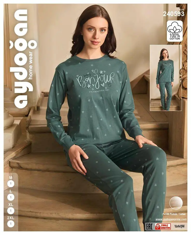 Aydoğan Kadın Ribana Bisiklet Yaka Uzun Kollu Pijama Takımı L Beden 240593
