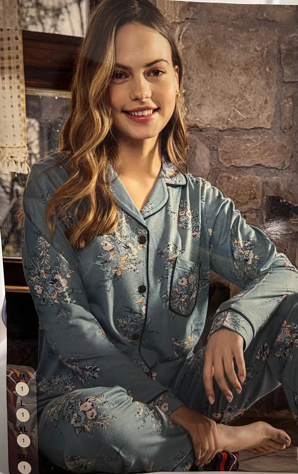 Aydoğan Kadın Atlas Önden Düğmeli Uzun Kollu Pijama Takımı 2XL Beden 43021