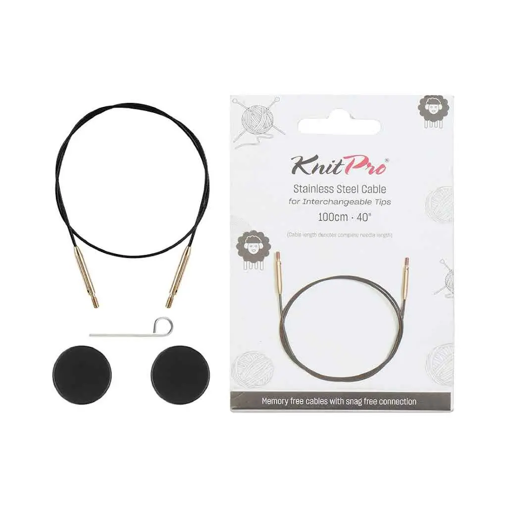 KnitPro 10585 Siyah SS Nylon Kaplamalı Altın Konnektörlü Sabit Kablo- 76 cm to make 100 cm / 40 IC needle