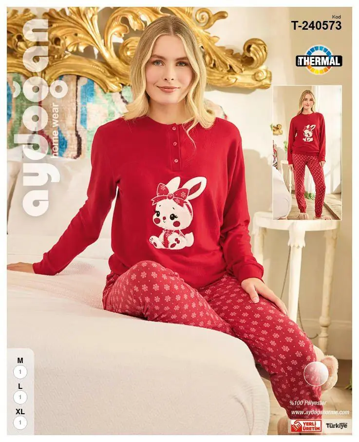 Aydoğan Kadın Termal Bisiklet Yaka Uzun Kollu Pijama Takımı L Beden 240573