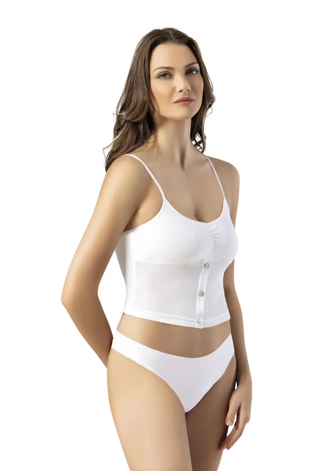 Kota 6441 Byn İp Askılı Modelli Pedli Krop - Beyaz - L-Xl