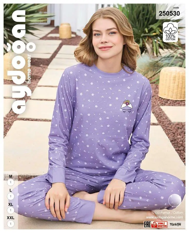 Aydoğan Kadın Ribana Bisiklet Yaka Uzun Kollu Pijama Takımı L Beden 250530