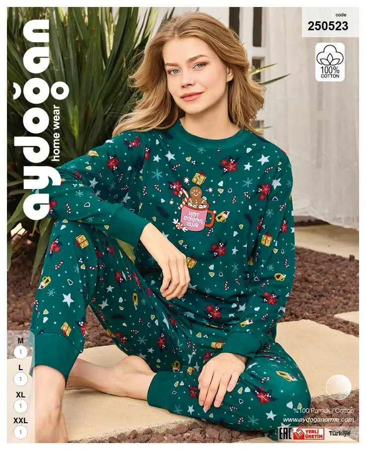 Aydoğan Kadın Ribana Bisiklet Yaka Uzun Kollu Pijama Takımı L Beden 250523