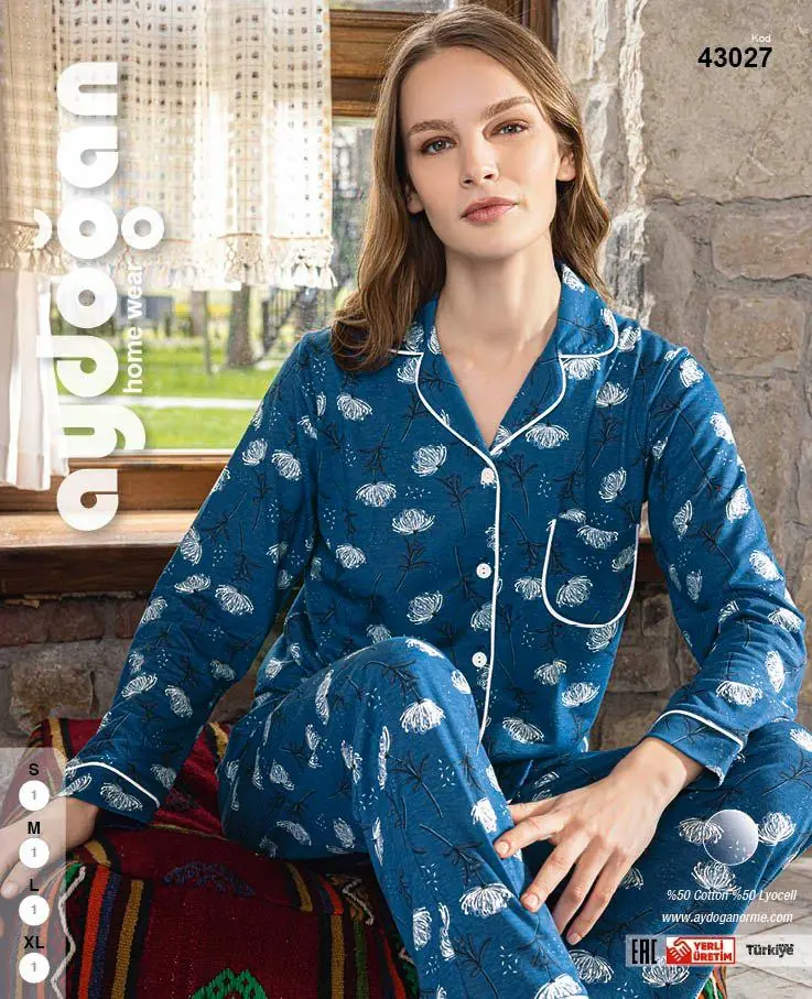 Aydoğan Kadın Atlas Önden Düğmeli Uzun Kollu Pijama Takımı XL Beden 43027