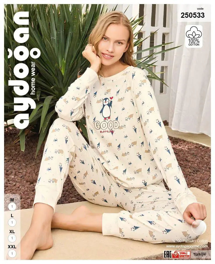 Aydoğan Kadın Ribana Bisiklet Yaka Uzun Kollu Pijama Takımı 2XL Beden 250533