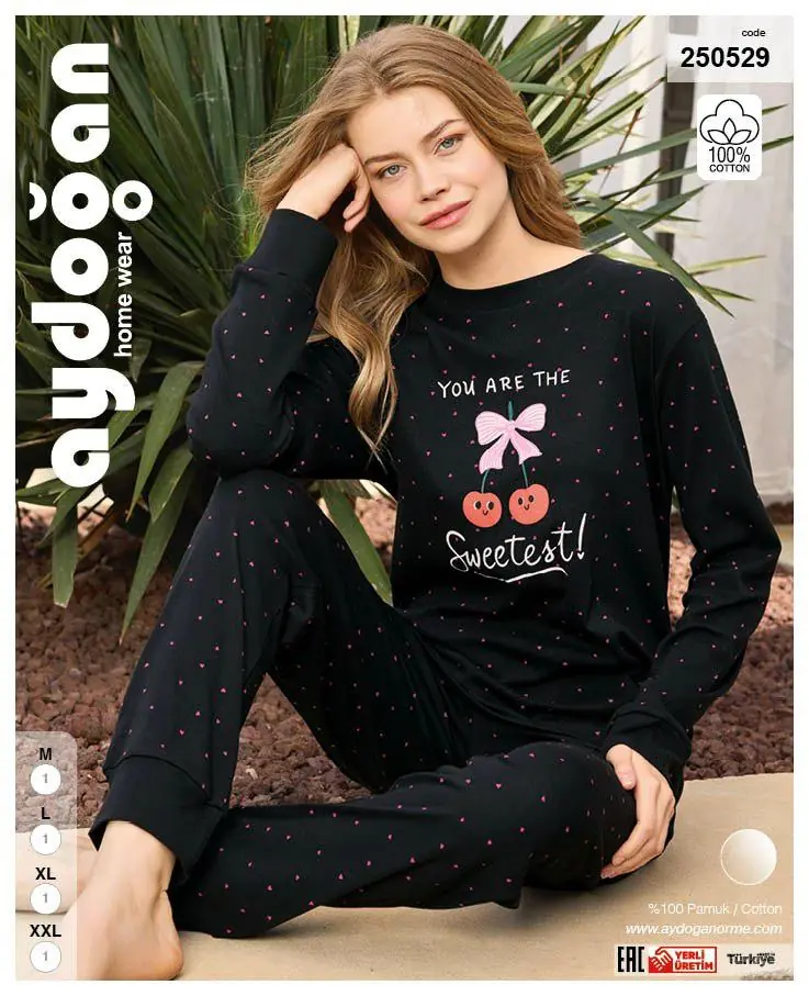 Aydoğan Kadın Ribana Bisiklet Yaka Uzun Kollu Pijama Takımı XL Beden 250529