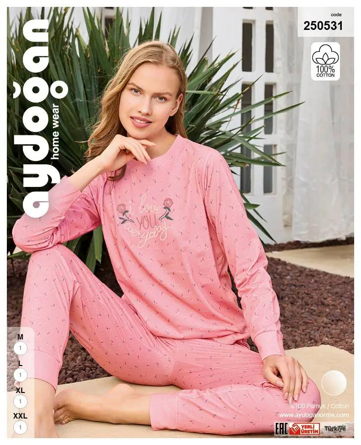 Aydoğan Kadın Ribana Bisiklet Yaka Uzun Kollu Pijama Takımı L Beden 250531