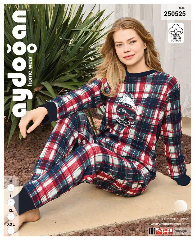 Aydoğan Kadın Ribana Bisiklet Yaka Uzun Kollu Pijama Takımı M Beden 250525