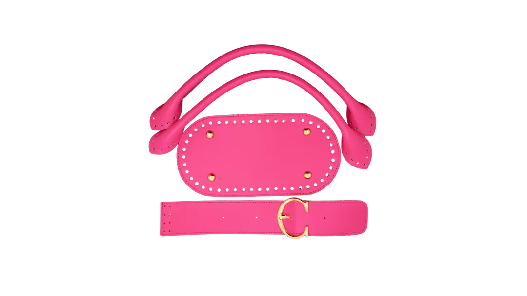 G Tokalı Deri Çanta Yapım Seti (Kapak+Askı+Taban)-Pembe