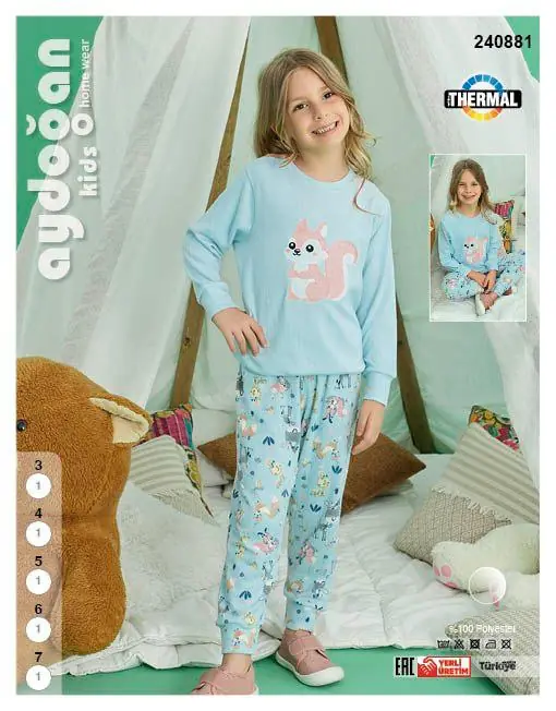 Aydoğan Kız Çocuk Termal Uzun Kollu Pijama Takımı 6 Beden 240881