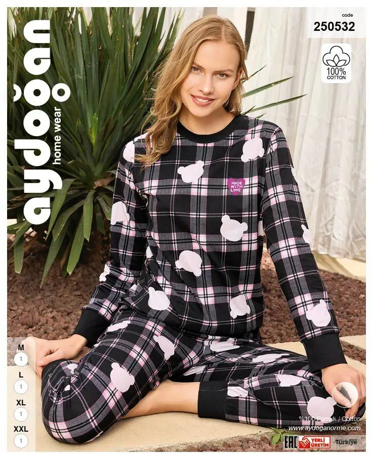 Aydoğan Kadın Ribana Bisiklet Yaka Uzun Kollu Pijama Takımı 2XL Beden 250532